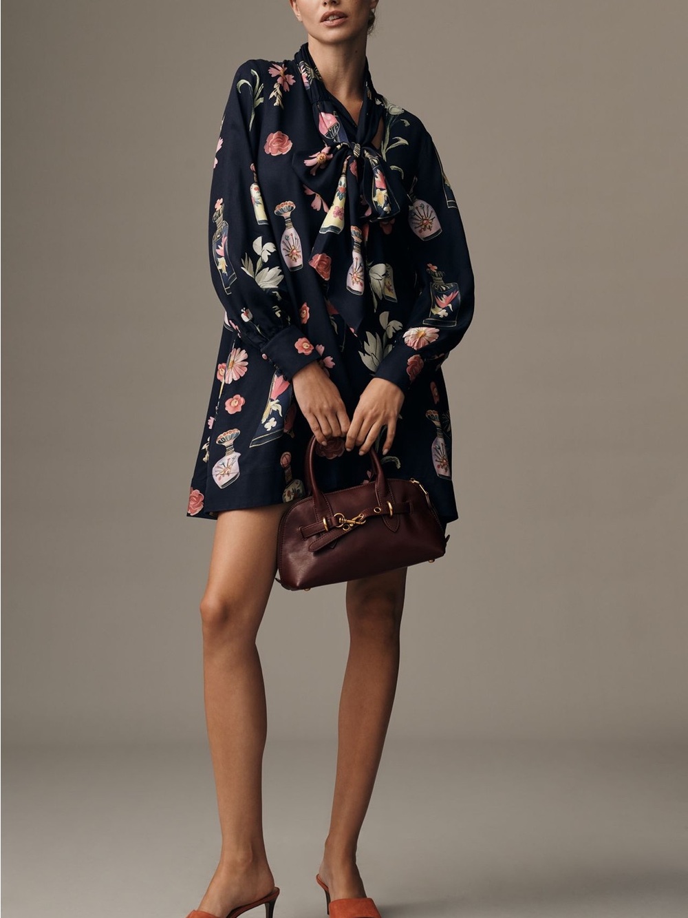 Maeve - The Caroline Long-Sleeve Tie-Neck Mini Dress - Picture 8 of 9